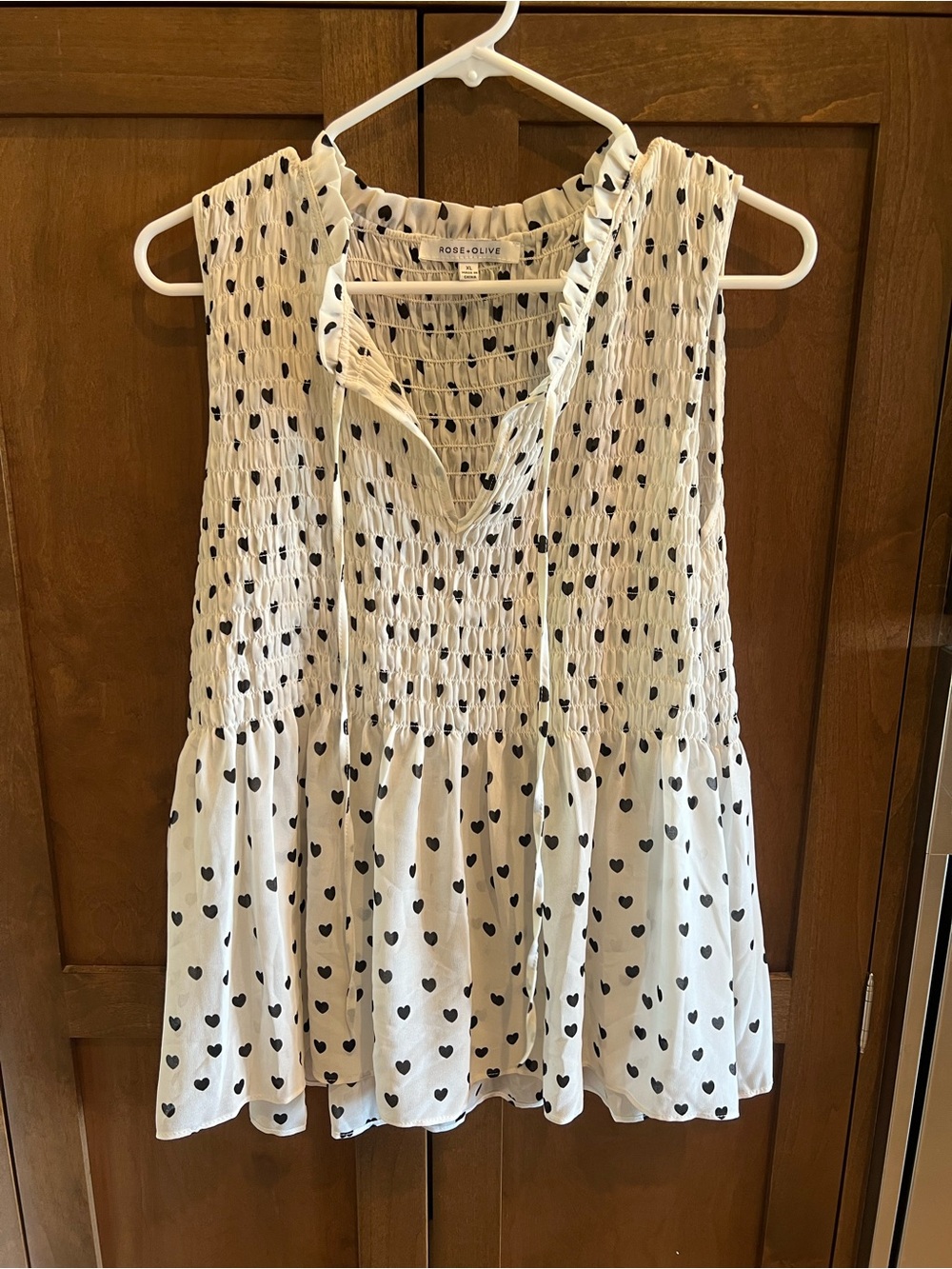 Rose & Olive Heart Print Smocked Blouse